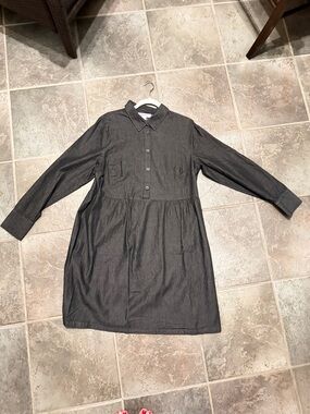 Black Denim Button-Front Shirt Dress